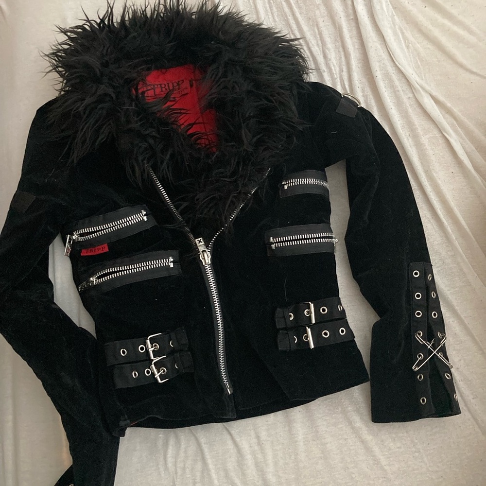 Tripp NYC Black Jacket with Faux Fur and Silver Accents